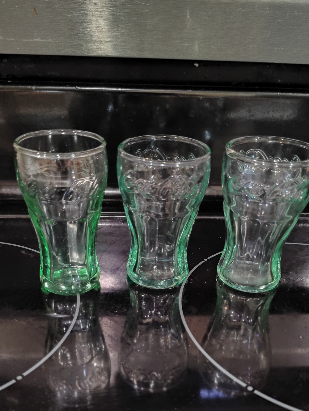 Coca Cola Green Mini  Embossed Shot Glasses - Set of 3